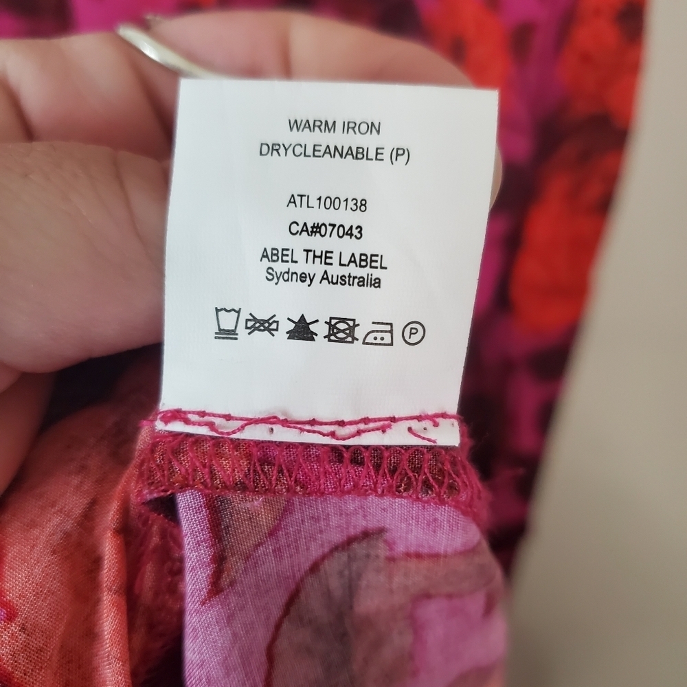 Abel The Label Purple Red Floral Midi Dress Size Medium High-Low Flutter Sleeves - Picture 7 of 12